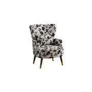 LIVARA High Back Vintage Peony Lounge Chair with Solid Wood Legs for Living Room -Grey