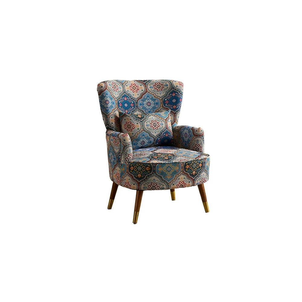LIVARA High Back Vintage Peony Lounge Chair with Solid Wood Legs for Living Room -Blue