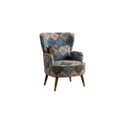 LIVARA High Back Vintage Peony Lounge Chair with Solid Wood Legs for Living Room -Blue
