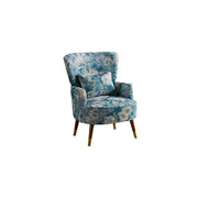 LIVARA High Back Vintage Peony Lounge Chair with Solid Wood Legs for Living Room -Light Blue