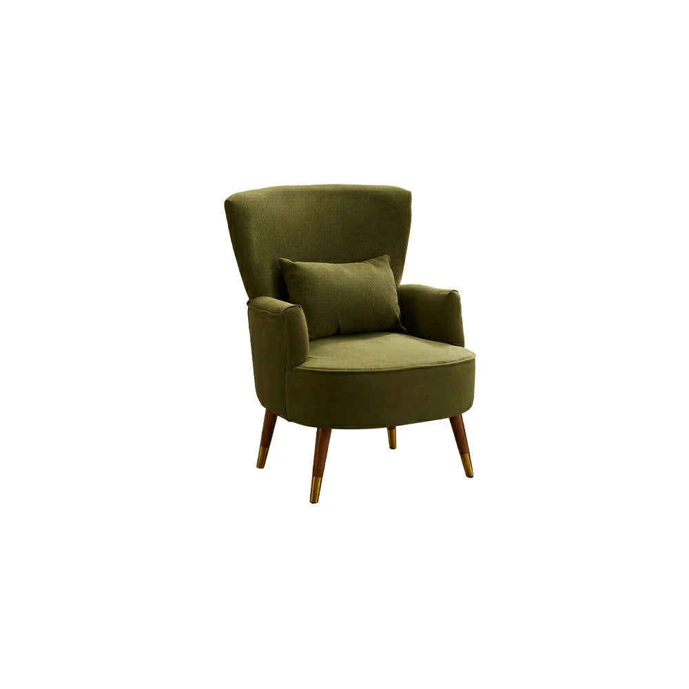 LIVARA High Back Vintage Peony Lounge Chair with Solid Wood Legs for Living Room -Dark Green