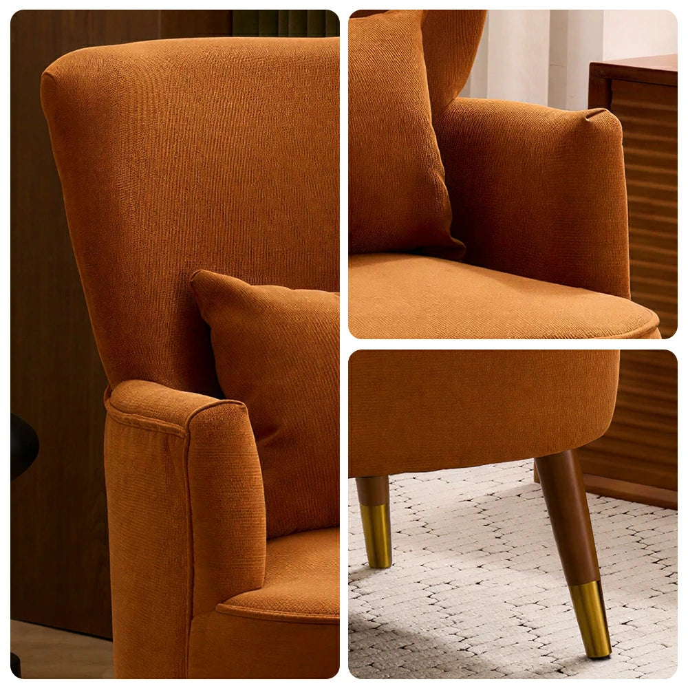 LIVARA High Back Vintage Peony Lounge Chair with Solid Wood Legs for Living Room -Caramel Brown