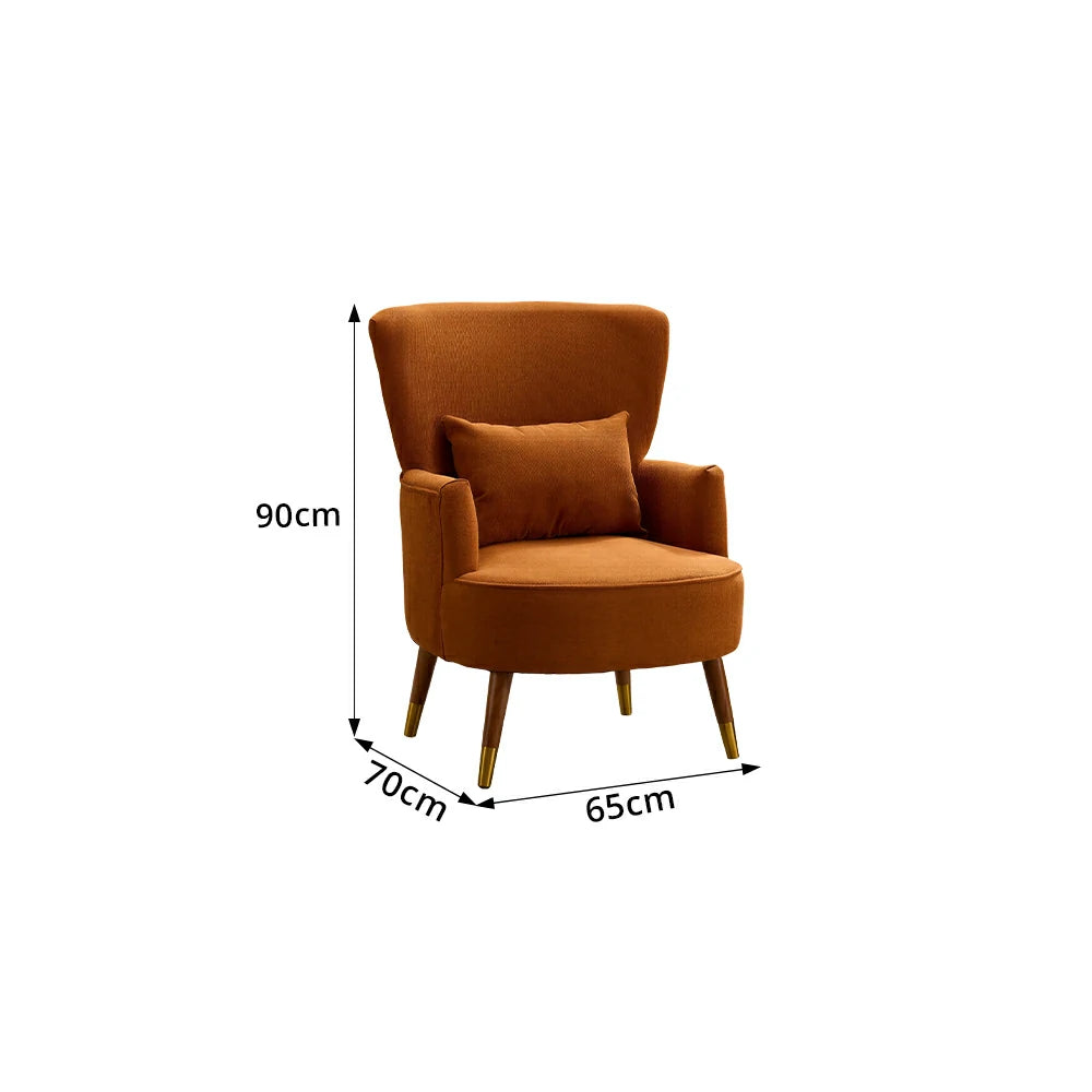 LIVARA High Back Vintage Peony Lounge Chair with Solid Wood Legs for Living Room -Caramel Brown