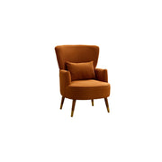LIVARA High Back Vintage Peony Lounge Chair with Solid Wood Legs for Living Room -Caramel Brown