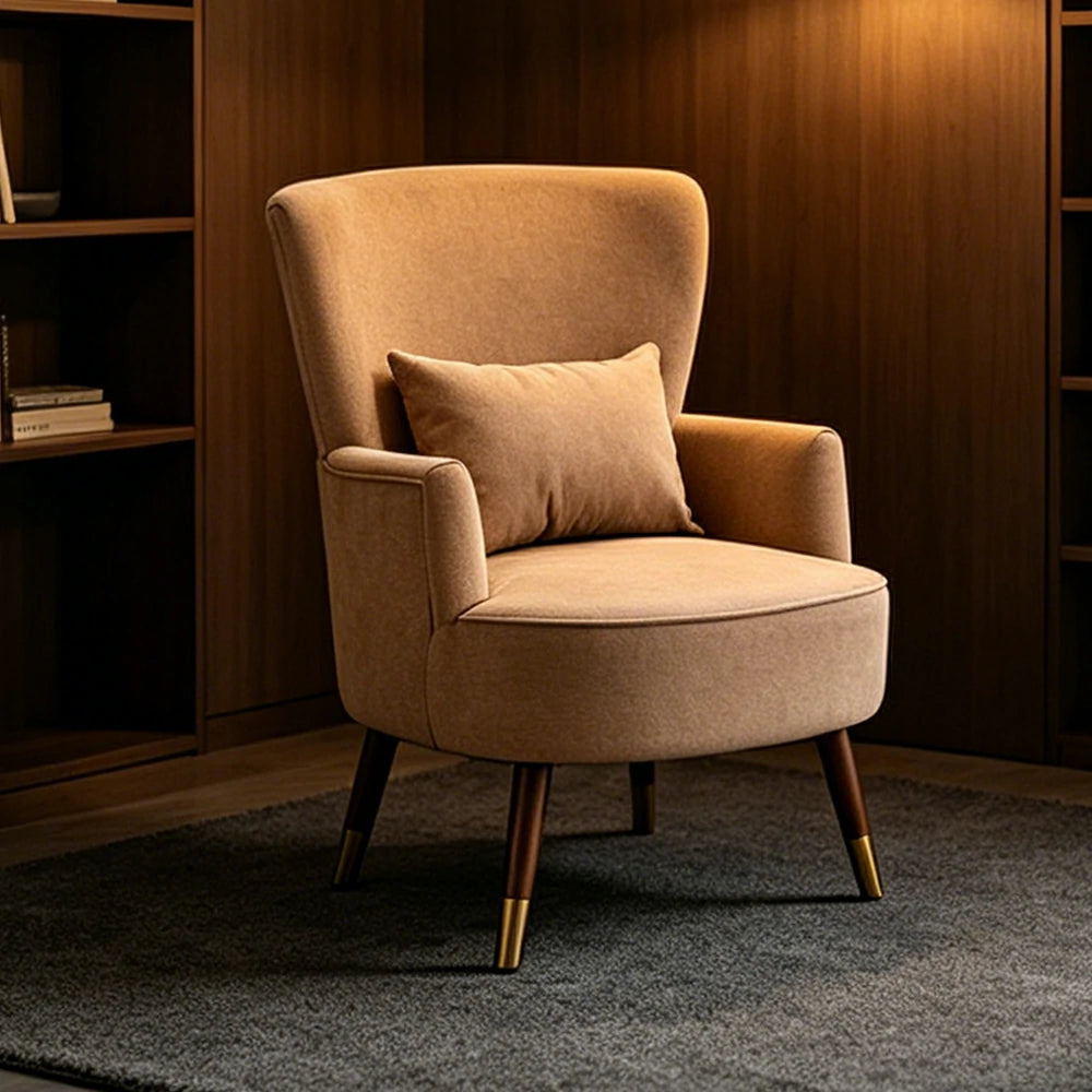 LIVARA High Back Vintage Peony Lounge Chair with Solid Wood Legs for Living Room -Light Khaki