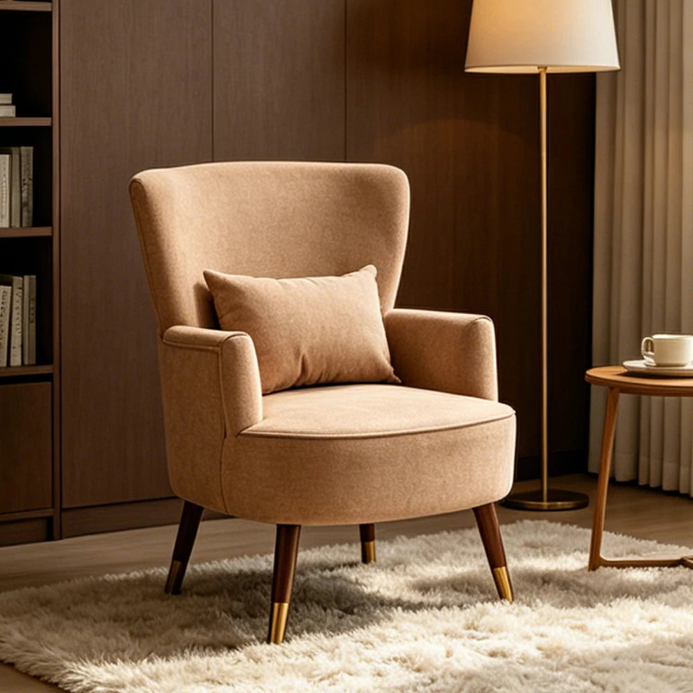 LIVARA High Back Vintage Peony Lounge Chair with Solid Wood Legs for Living Room -Light Khaki