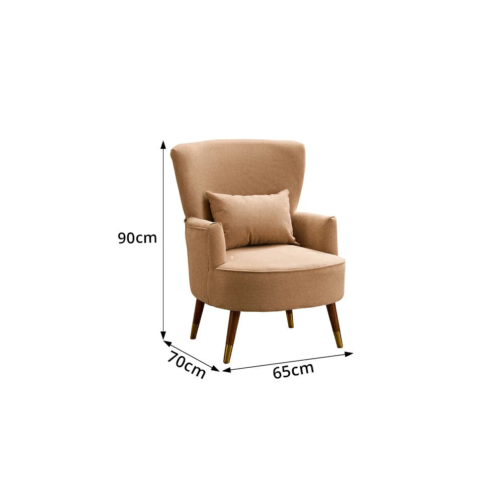 LIVARA High Back Vintage Peony Lounge Chair with Solid Wood Legs for Living Room -Light Khaki