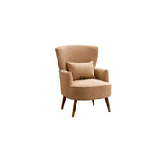 LIVARA High Back Vintage Peony Lounge Chair with Solid Wood Legs for Living Room -Light Khaki