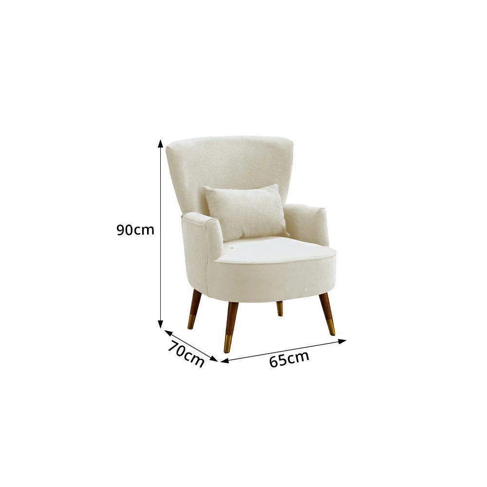 LIVARA High Back Vintage Peony Lounge Chair with Solid Wood Legs for Living Room -White