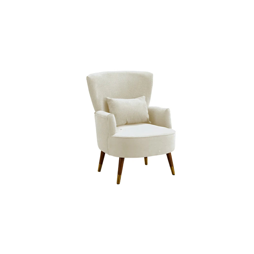 LIVARA High Back Vintage Peony Lounge Chair with Solid Wood Legs for Living Room -White