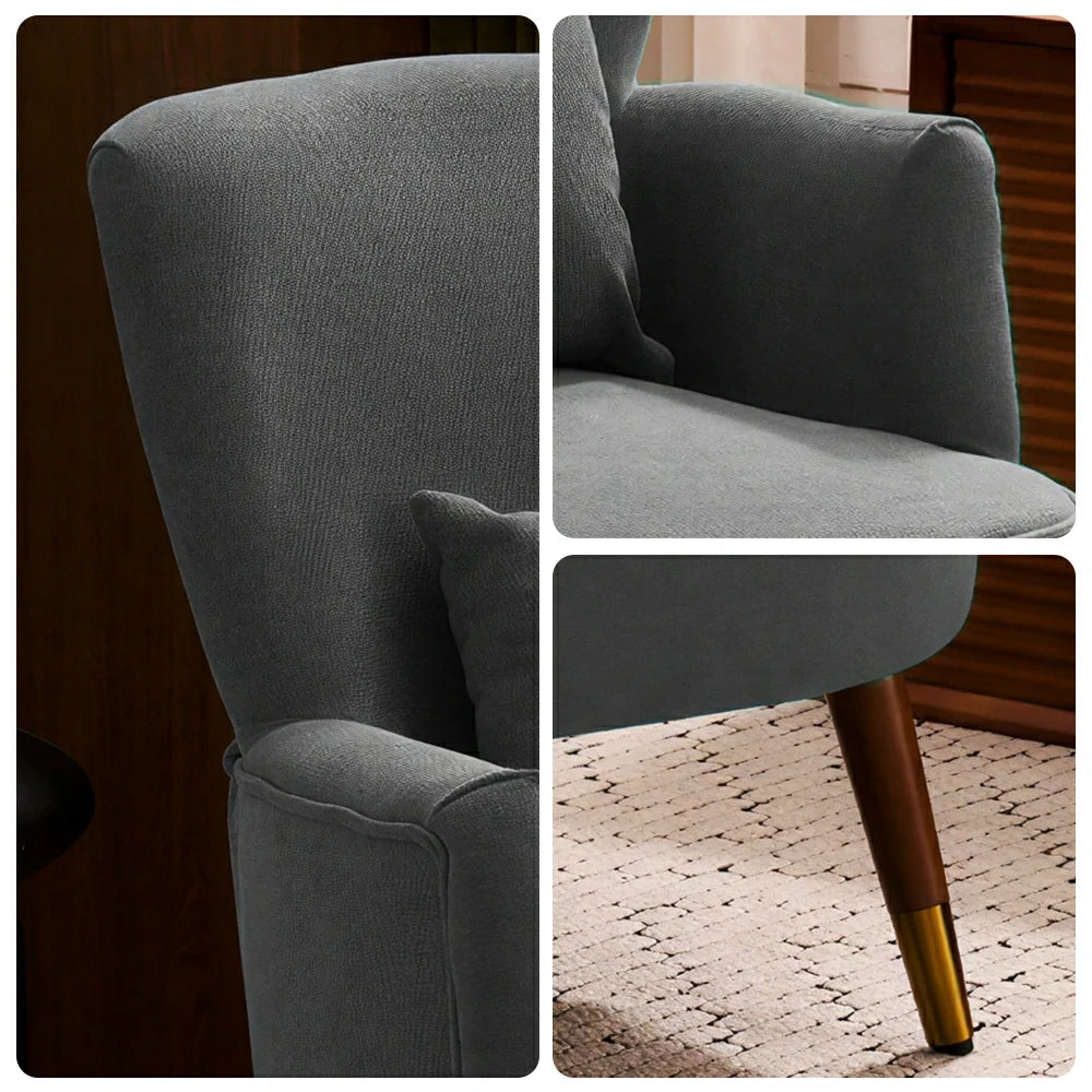 LIVARA High Back Vintage Peony Lounge Chair with Solid Wood Legs for Living Room -Dark Grey