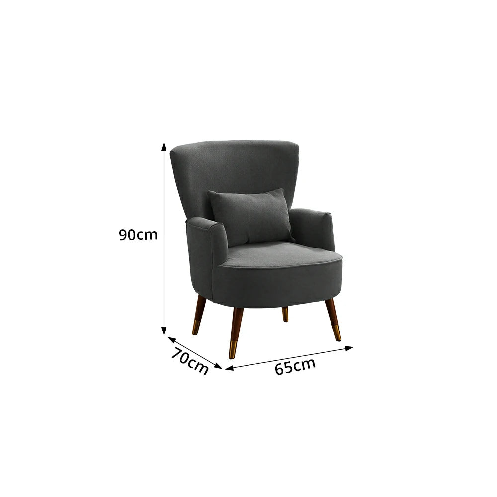 LIVARA High Back Vintage Peony Lounge Chair with Solid Wood Legs for Living Room -Dark Grey