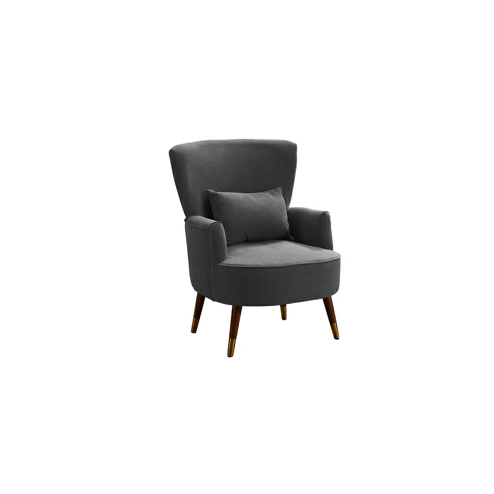 LIVARA High Back Vintage Peony Lounge Chair with Solid Wood Legs for Living Room -Dark Grey