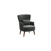 LIVARA High Back Vintage Peony Lounge Chair with Solid Wood Legs for Living Room -Dark Grey