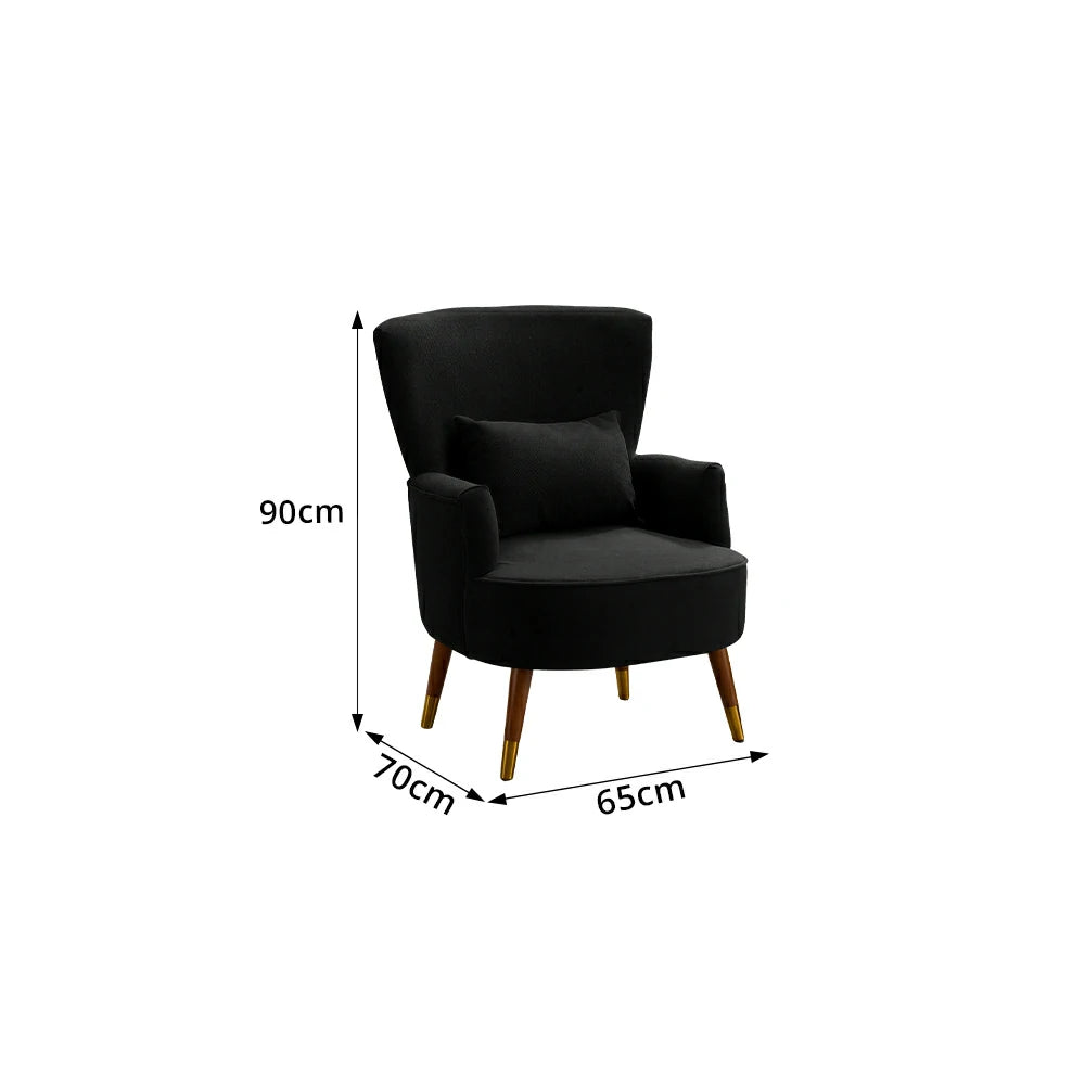 LIVARA High Back Vintage Peony Lounge Chair with Solid Wood Legs for Living Room -Black