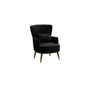 LIVARA High Back Vintage Peony Lounge Chair with Solid Wood Legs for Living Room -Black