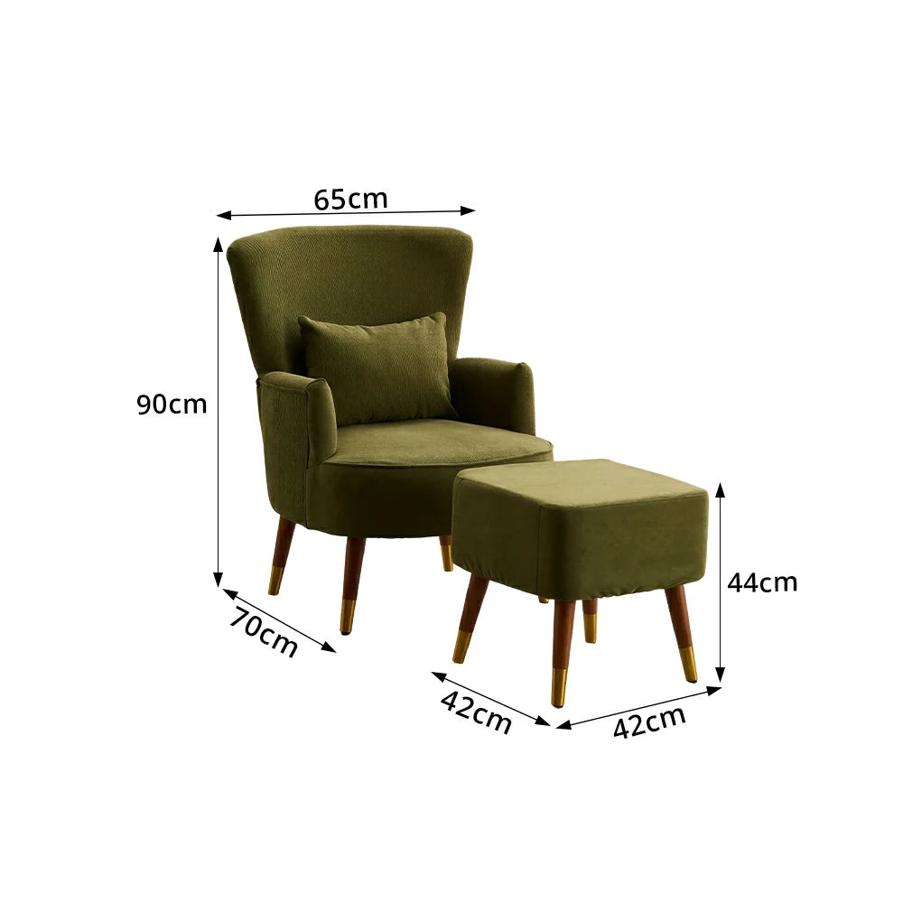 LIVARA High Back Vintage Peony Lounge Chair with Solid Wood Legs for Living Room -Dark Green