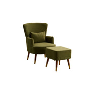 LIVARA High Back Vintage Peony Lounge Chair with Solid Wood Legs for Living Room -Dark Green