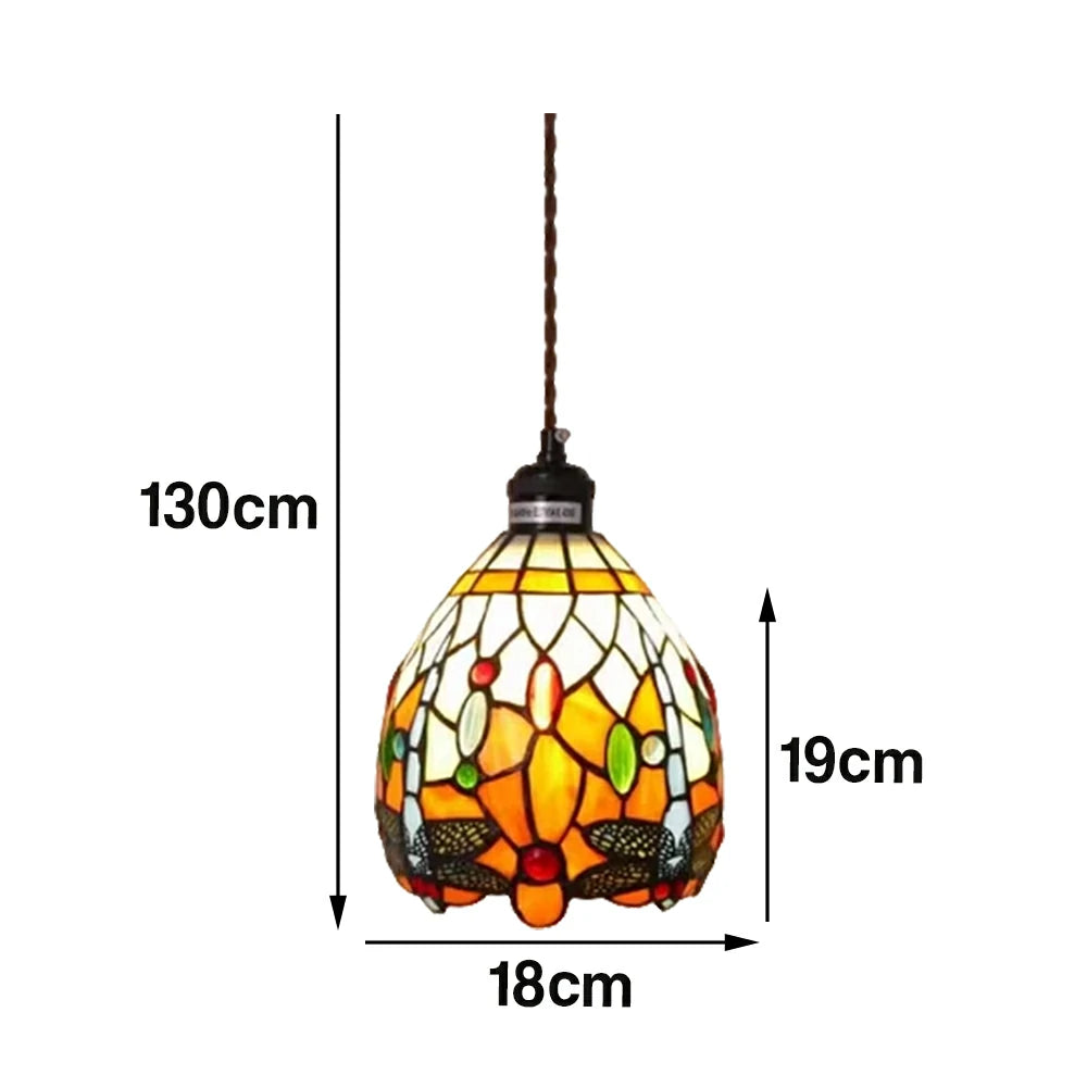 LIVARA Orange Dragonfly Pattern Pendant Light Minimalist Hanging Lamp Floral Shade E27 Ceiling Light for Bedroom Bedside Dining Area