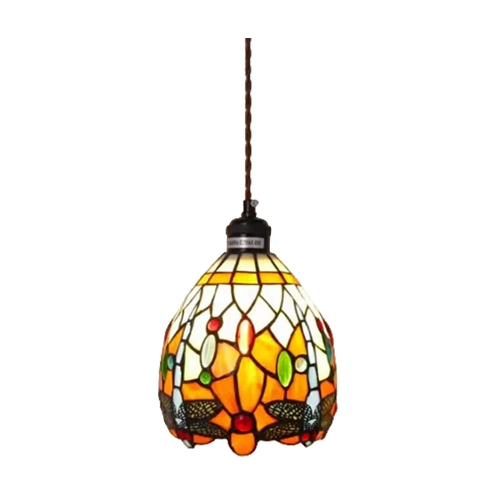 LIVARA Orange Dragonfly Pattern Pendant Light Minimalist Hanging Lamp Floral Shade E27 Ceiling Light for Bedroom Bedside Dining Area