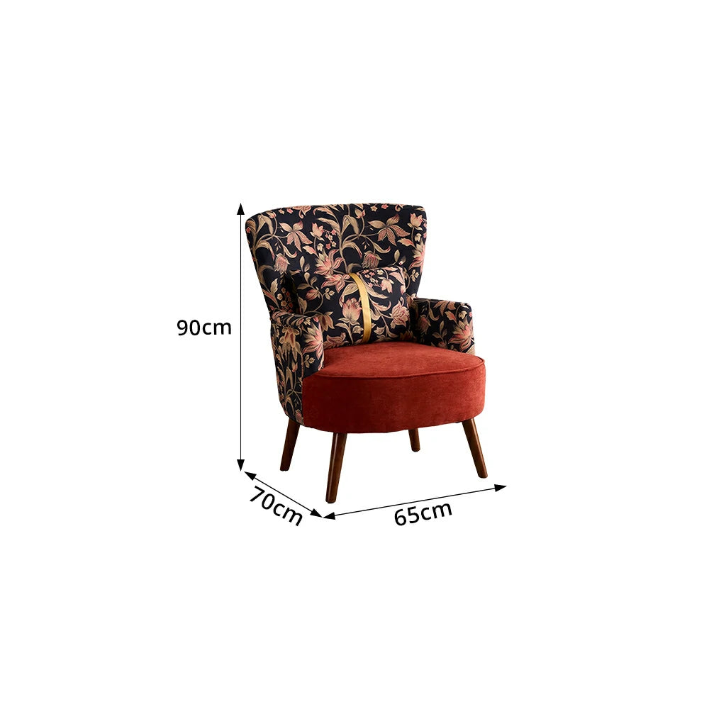 LIVARA High Back Vintage Floral Cotton Linen Lounge Chair for Living Room - Red Pattern