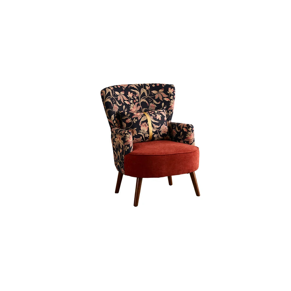 LIVARA High Back Vintage Floral Cotton Linen Lounge Chair for Living Room - Red Pattern