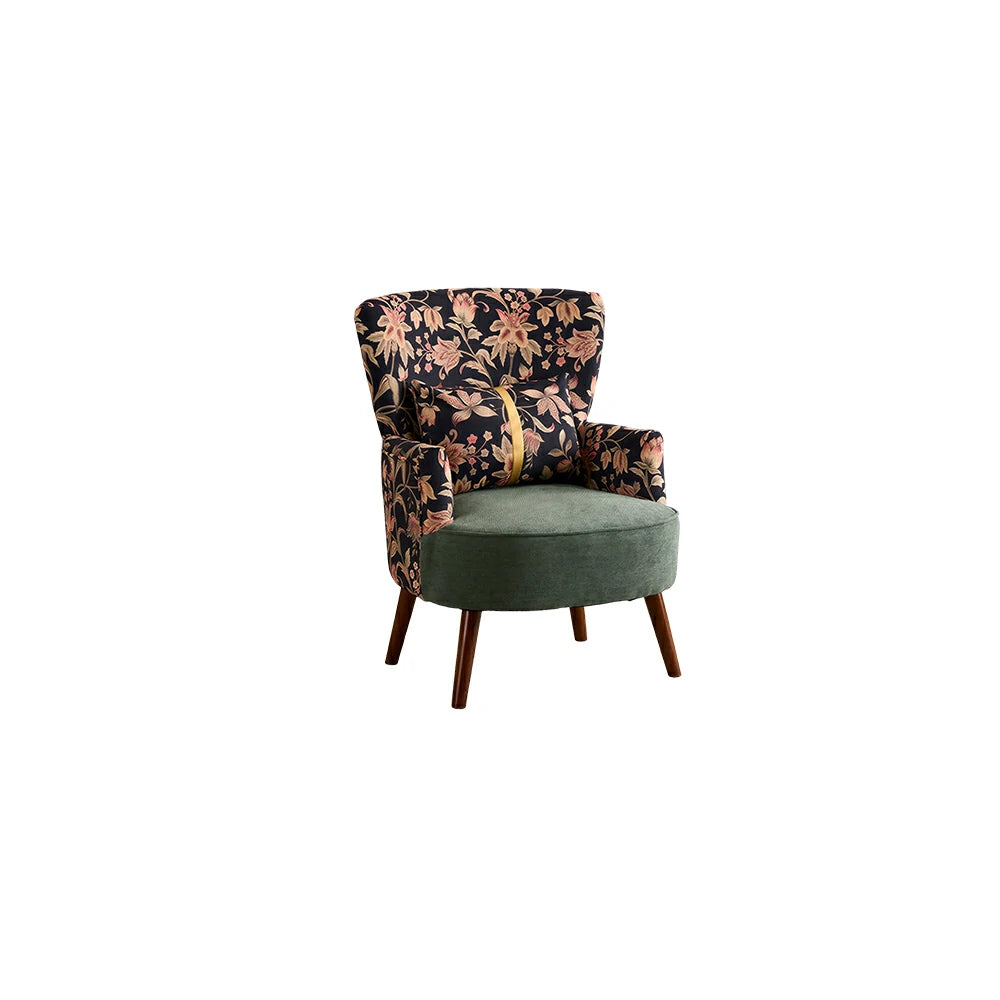 LIVARA High Back Vintage Floral Cotton Linen Lounge Chair for Living Room - Green Pattern