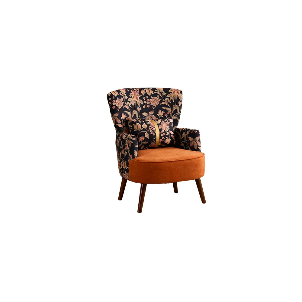 LIVARA High Back Vintage Floral Cotton Linen Lounge Chair for Living Room - Orange Pattern