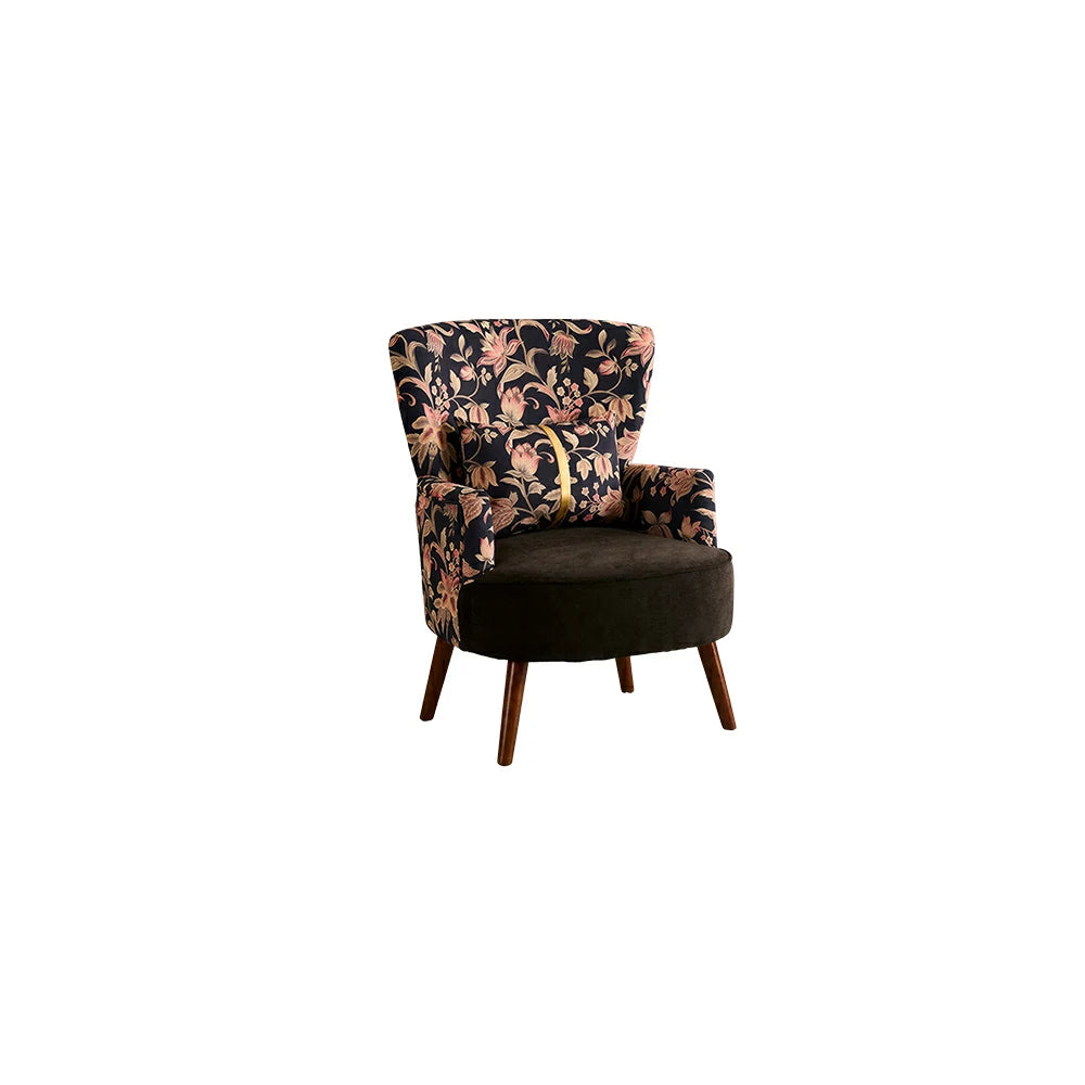 LIVARA High Back Vintage Floral Cotton Linen Lounge Chair for Living Room - Black Pattern