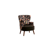 LIVARA High Back Vintage Floral Cotton Linen Lounge Chair for Living Room - Black Pattern