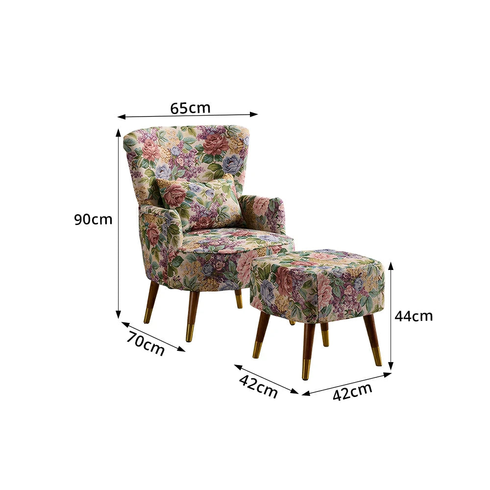 LIVARA High Back Floral Accent Chair with Ottoman - Vintage Living Room Lounge Chair - Vintage Peony