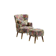 LIVARA High Back Floral Accent Chair with Ottoman - Vintage Living Room Lounge Chair - Vintage Peony