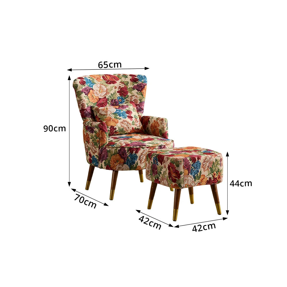 LIVARA High Back Floral Accent Chair with Ottoman - Vintage Living Room Lounge Chair - Monet Garden