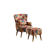 LIVARA High Back Floral Accent Chair with Ottoman - Vintage Living Room Lounge Chair - Monet Garden