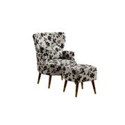 LIVARA High Back Jacquard Accent Chair with Ottoman - Vintage Living Room Lounge Chair - Ink Floral