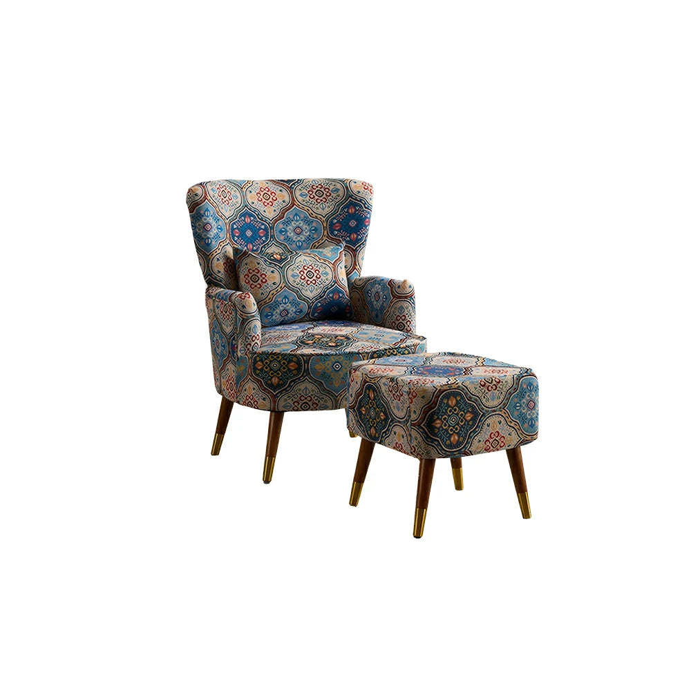 LIVARA High Back Accent Chair with Ottoman - Vintage Living Room Lounge Chair - Royal Blue