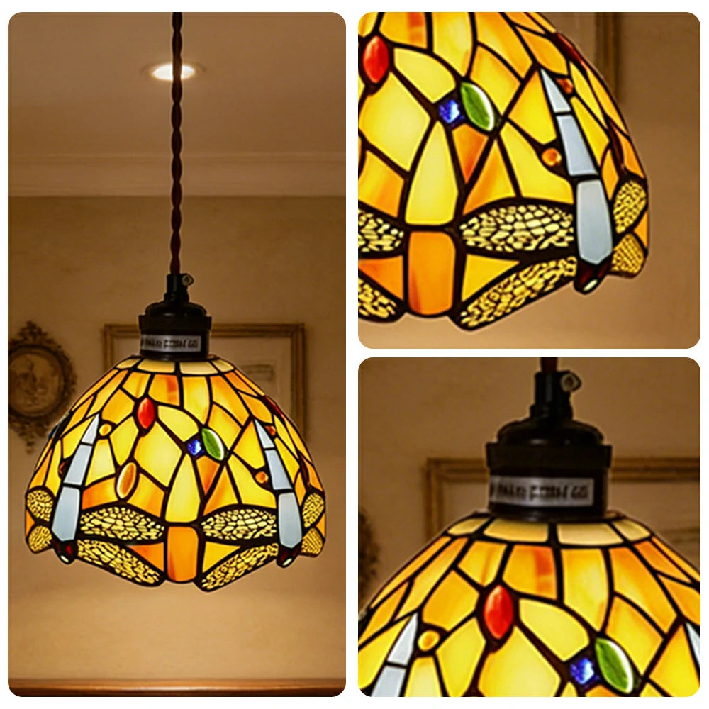 LIVARA Deep Red Dragonfly Pattern Pendant Light Minimalist Hanging Lamp Floral Shade E27 Ceiling Light for Bedroom Bedside Dining Area