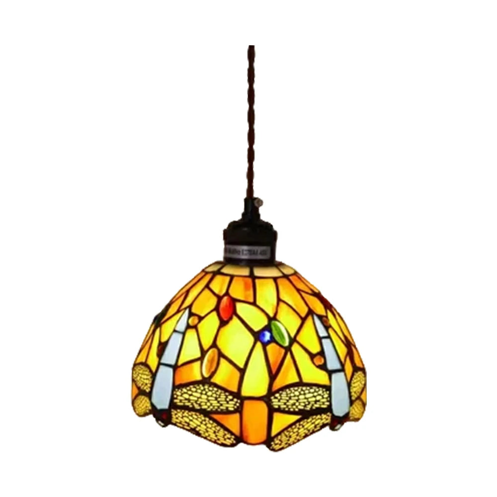 LIVARA Deep Red Dragonfly Pattern Pendant Light Minimalist Hanging Lamp Floral Shade E27 Ceiling Light for Bedroom Bedside Dining Area