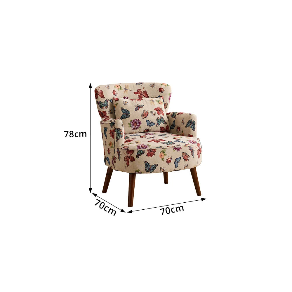 LIVARA Vintage Butterfly Cotton Linen Lounge Chair for Living Room Bedroom - Multicolour