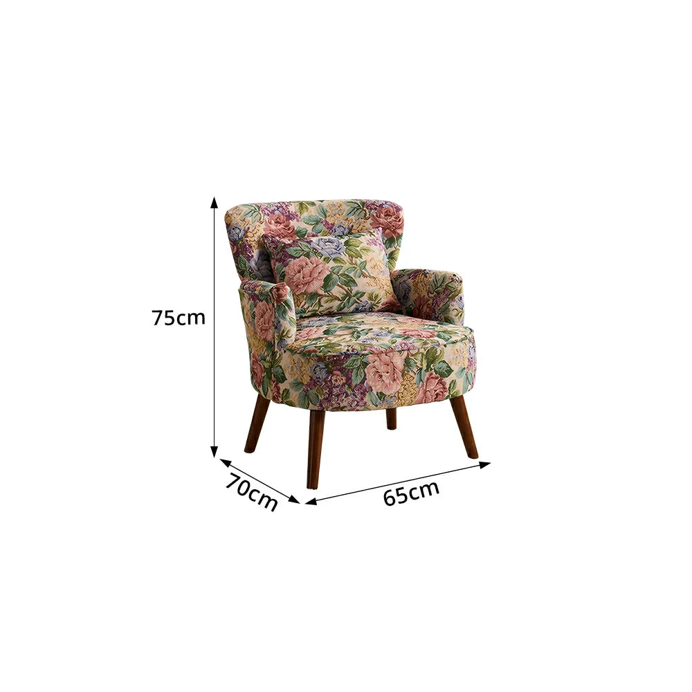LIVARA Standard Back Vintage Peony Cotton Linen Lounge Chair for Living Room Bedroom - Blue Floral