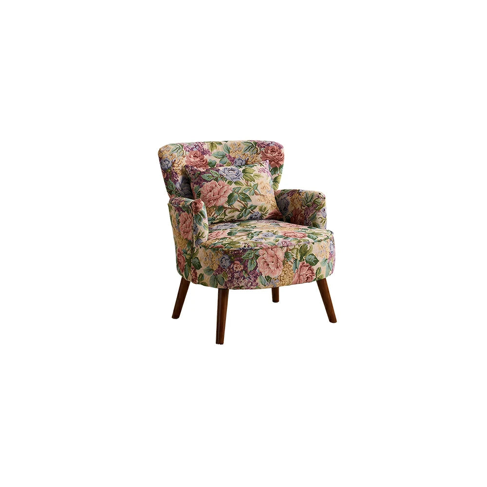 LIVARA Standard Back Vintage Peony Cotton Linen Lounge Chair for Living Room Bedroom - Blue Floral