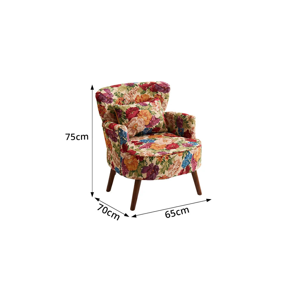 LIVARA Standard Back Vintage Peony Cotton Linen Lounge Chair for Living Room Bedroom - Red Floral
