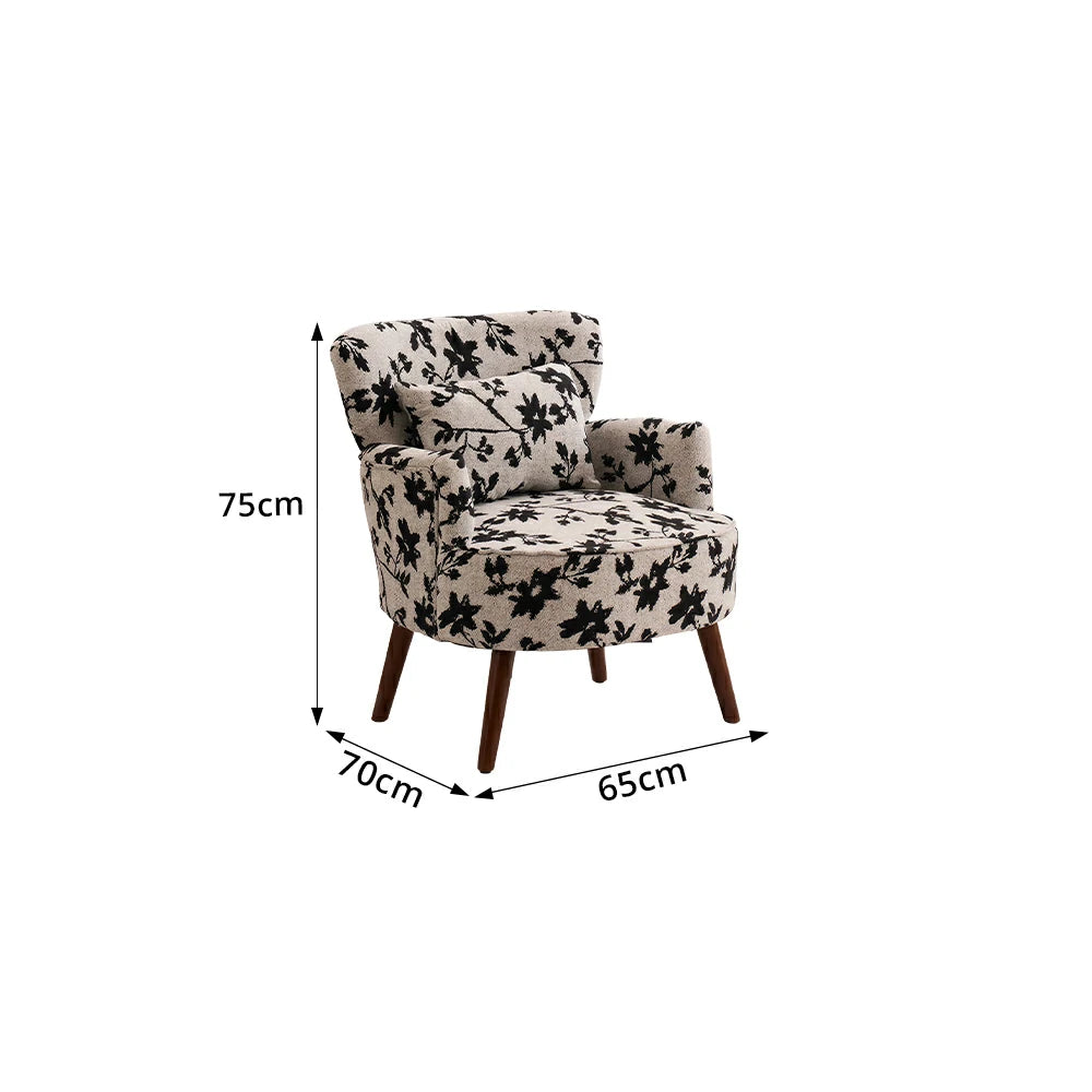 LIVARA Standard Back Vintage Peony Cotton Linen Lounge Chair for Living Room Bedroom - Grey Floral