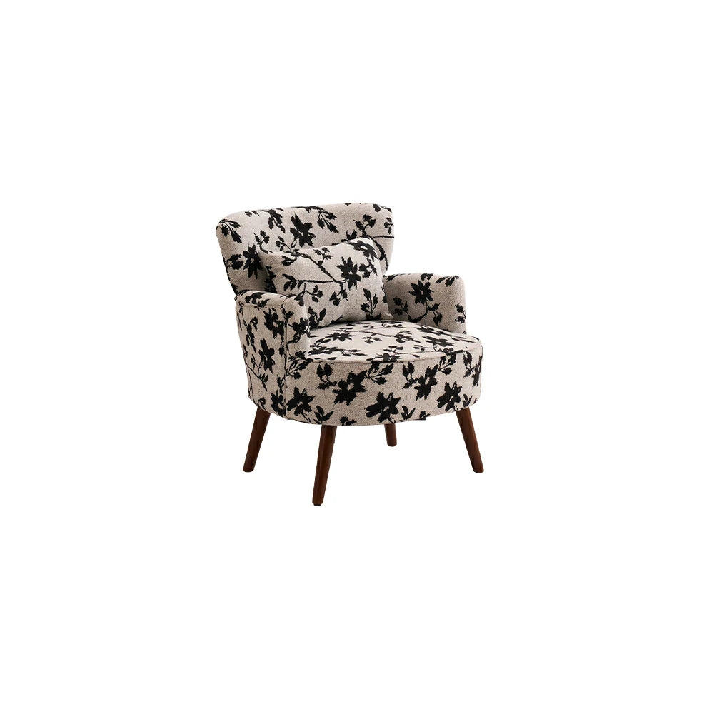 LIVARA Standard Back Vintage Peony Cotton Linen Lounge Chair for Living Room Bedroom - Grey Floral