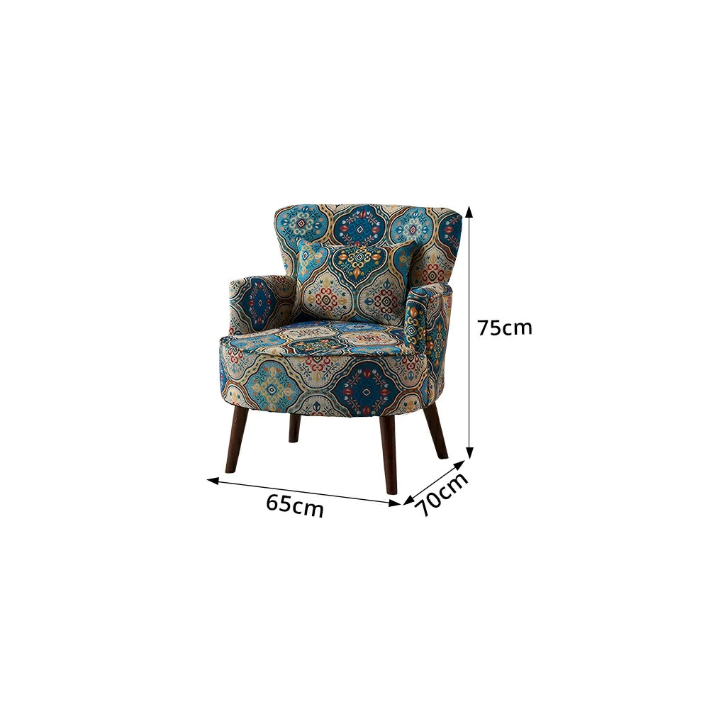 LIVARA Standard Back Vintage Peony Cotton Linen Lounge Chair for Living Room Bedroom - Blue