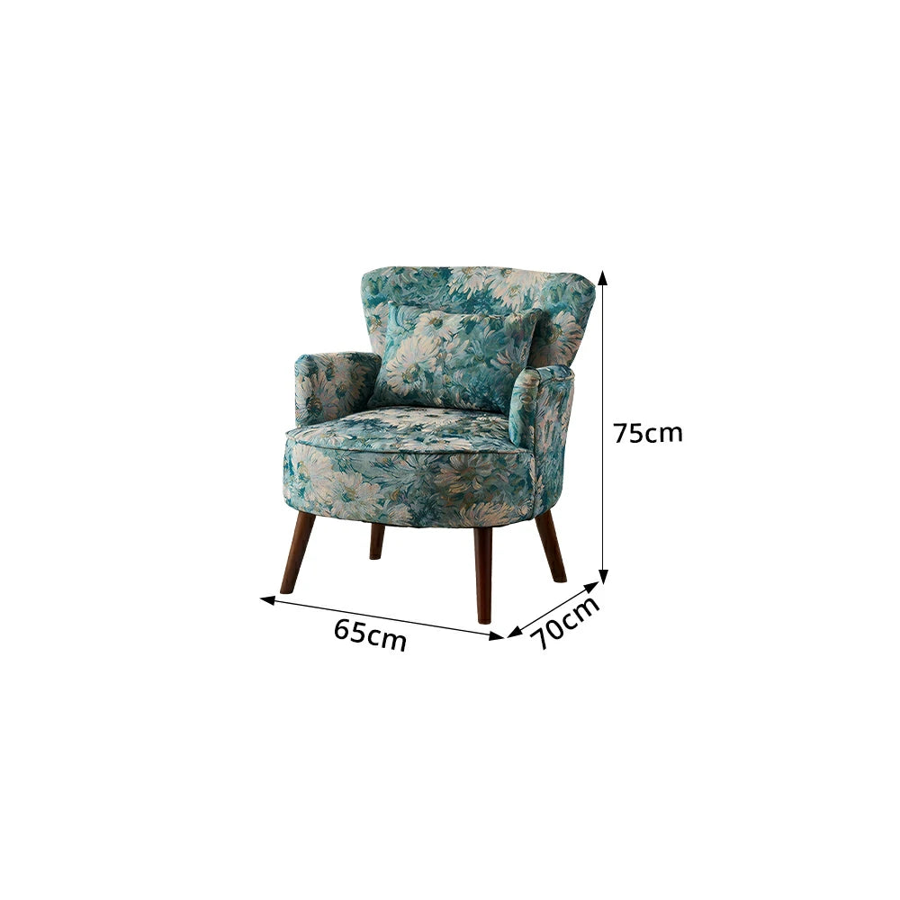 LIVARA Standard Back Vintage Peony Cotton Linen Lounge Chair for Living Room Bedroom - Light Blue