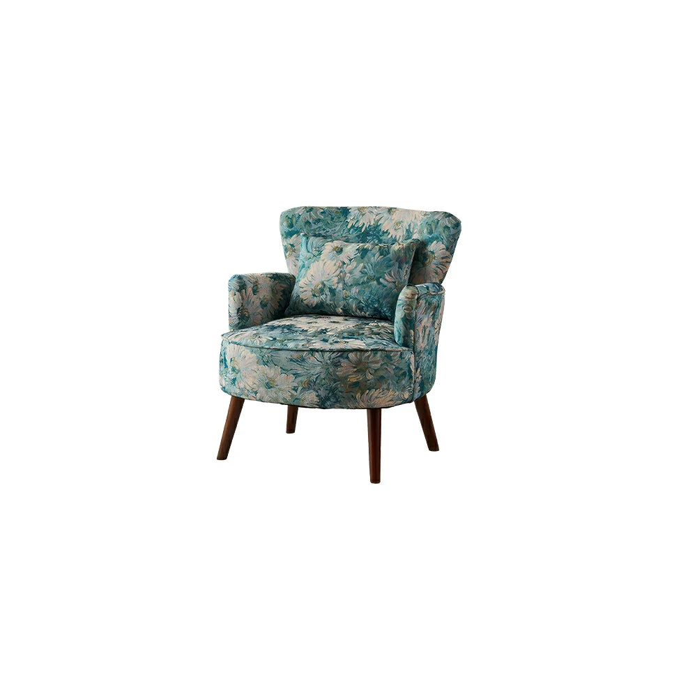 LIVARA Standard Back Vintage Peony Cotton Linen Lounge Chair for Living Room Bedroom - Light Blue