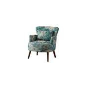 LIVARA Standard Back Vintage Peony Cotton Linen Lounge Chair for Living Room Bedroom - Light Blue