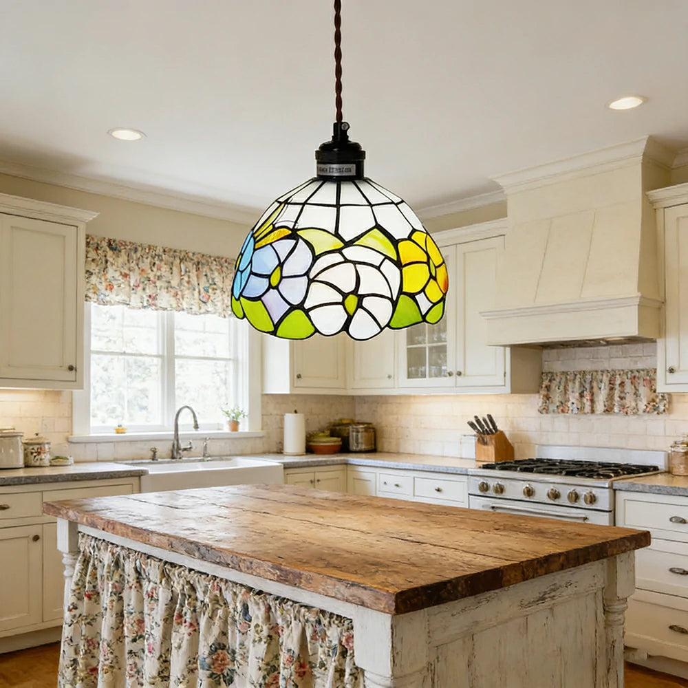 LIVARA Butterfly & Floral Pattern Pendant Light Minimalist Hanging Lamp Floral Shade E27 Ceiling Light for Bedroom Bedside Dining Area