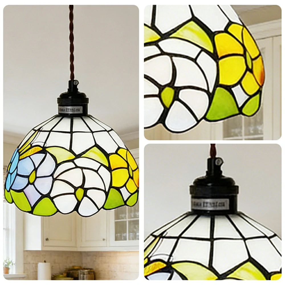 LIVARA Butterfly & Floral Pattern Pendant Light Minimalist Hanging Lamp Floral Shade E27 Ceiling Light for Bedroom Bedside Dining Area